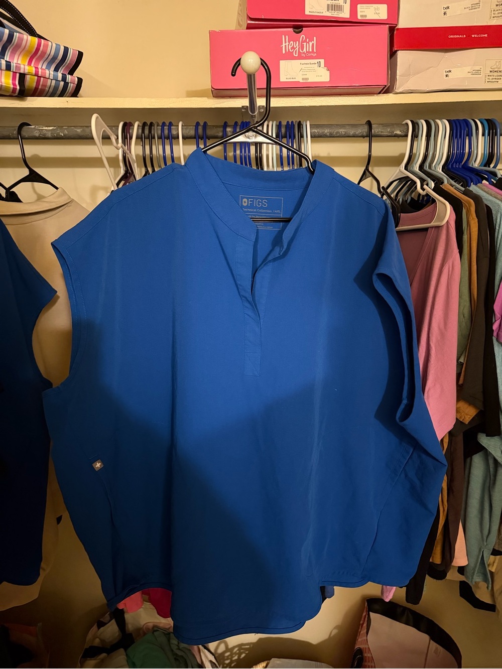 FIGS Blue Sleeveless Medical Top with Notch Neck